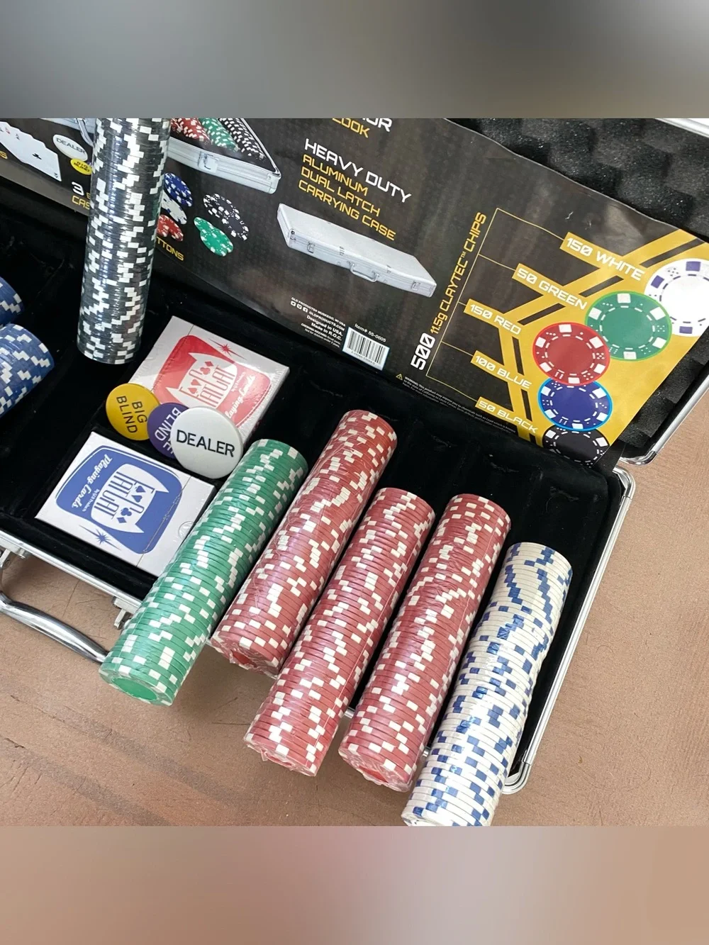 Poker Chip Set - Blue, Red, Green Claytec Chips with Aluminum Case